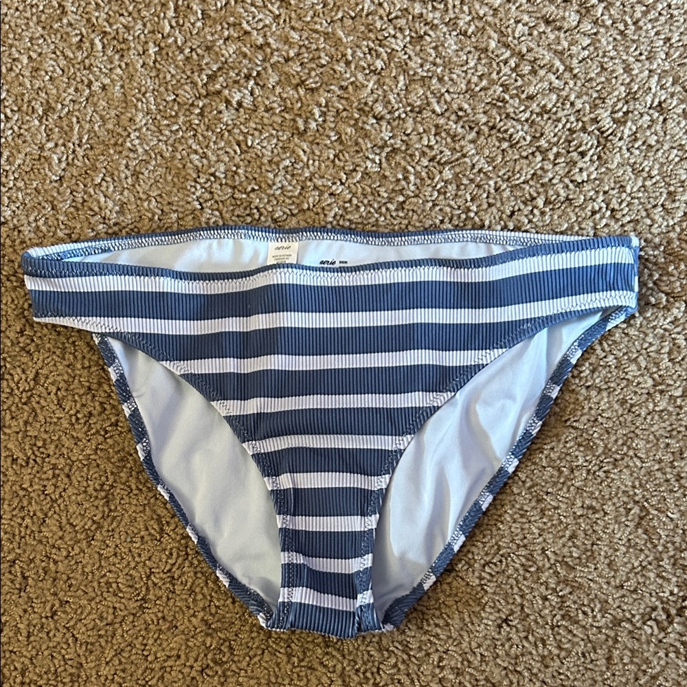 aerie Light Blue Bikini Bottoms with Navy Trim